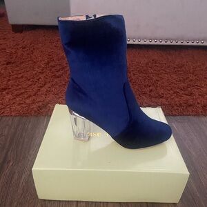 Blue Suede boots with clear heel